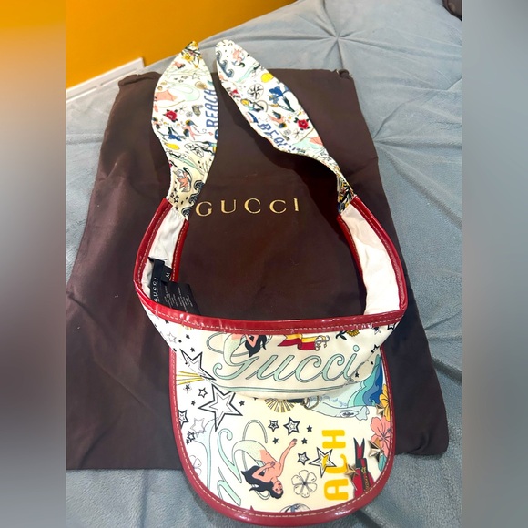 Super Rare Gucci Beach Mermaid Tattoo Tie Sun Visor Hat. - Picture 1 of 15